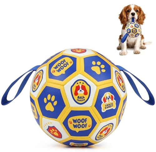 Vivifying Interactive Dog Toys Ball, Dog Football for Small (15.24cm/6in) | Dog Ball with Grab Tags Play Indoor&Outdoor for Tug of war and Burning Energy but Not for Chewing