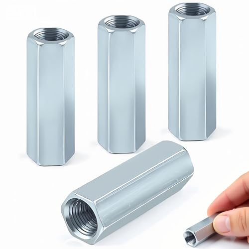 YEDOUALE 4 Stück Langmutter M10 x 40mm aus verzinktem Stahl – Sechskant Verbindungsmuttern Gewindemuffen Distanzmuffen für Haushaltsgeräte, Bürogeräte und Maschinenmontage