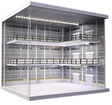 NUEIOVRW 1:64 Diorama 3 Tier Garage Model, LED Lighting Parking Lot Display Case, Diecast Model Autos Scene Case, 3 Story Workshop Showroom Building Model Display