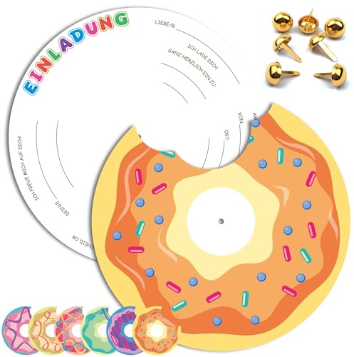 12 Stück Donut Einladungskarten Kindergeburtstag,Geburtstagseinladungen