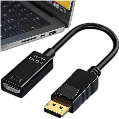 KRUMAD Adaptador DisplayPort a HDMI 4K @ 30 Hz, cable DisplayPort HDMI 0,2 m, adaptador de vídeo para PC, portátil, monitor TV, convertidor de puerto de pantalla, 3840 x 2160