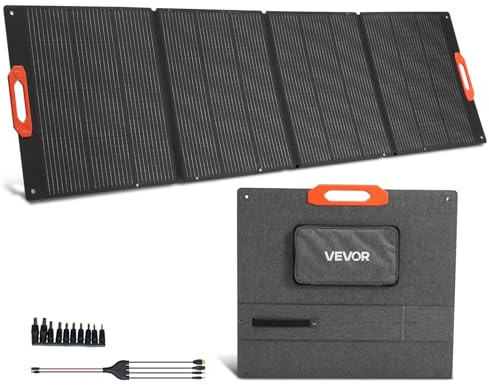 VEVOR Panel Solar Monocristalino Plegable de 300 W, Cargador Portátil de Eficiencia 23%, con Salida MC4 y Adaptadores de DC 10 en 1, Impermeable, para Centrales Eléctricas, Camping y Senderismo