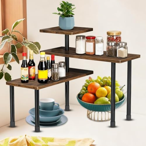 Organizer für Küche Arbeitsplatten, Verstellbar Eckregal Schreibtisch Organizer Küchenregal mit 3 Etagen, Kaffeebarständer Gewürzregal Stehend Küchenorganizer Regal für Esszimmer Küchen Badezimmer