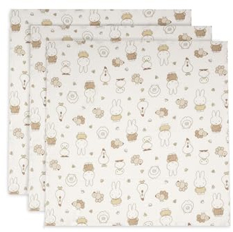 Jollein Mulltücher Baby – Miffy Family Farm – 70x70cm – 3er Pack – 100% Baumwolle – Spucktücher Baby – OEKO-TEX Zertifiziert