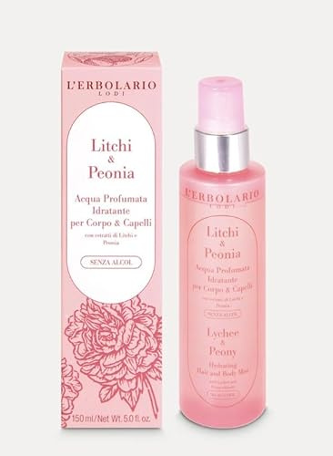 L'Erbolario | Acqua Profumata Idratante Litchi & Peonia - Profumo fiorito per Corpo e Capelli - Senza alcol - 150 ml