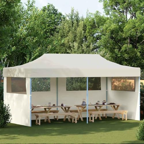 Gazebo pieghevole per feste, 3 x 6 m, color crema, impermeabile, con rivestimento in PVC, telaio in acciaio verniciato a polvere, incluse corde per il fissaggio, ideale per feste