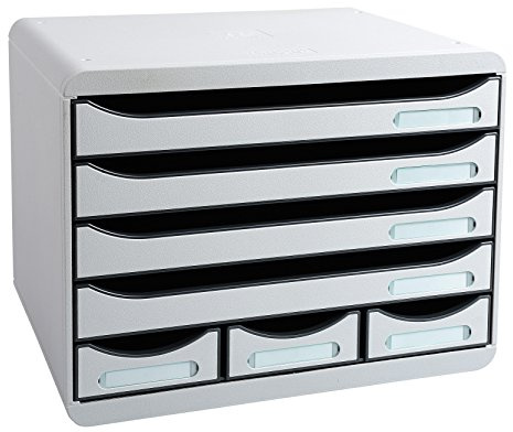 Exacompta 307740D, Módulo individual con 7 cajones para documentos A4 + y 3 cajones estrechos Gris claro