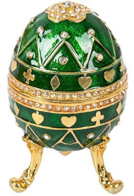 QIFU Hand Painted Easter Egg Style Decorative Enamel Trinket Box Hinged