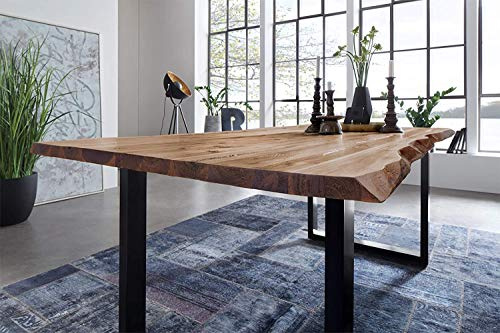 SAM Esstisch Baumkante, 180x90 cm, NOAH, Akazie, Natur, U-Gestell schwarz