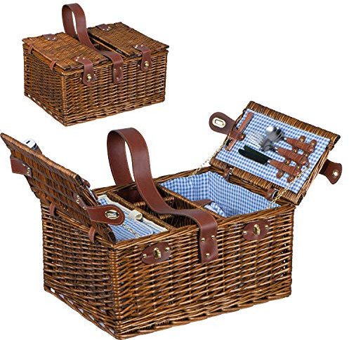 Ohne Markenname Picknickkorb für 4 Personen - Korb aus Weide, Braun, Rustical