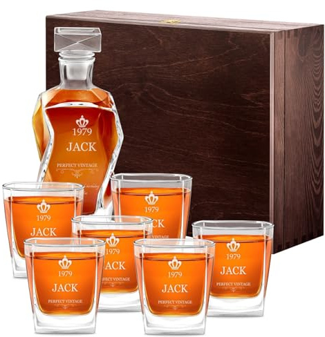 Maverton Classic Curve Whiskey Decanter Set of 6 Glasses, Good Vintage