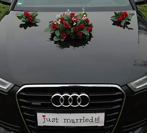 Auto-schmuck so einfach so kreativ Echter Rosenstrauß Autodeko Brautpaar Rosendeko Tauben Herzdeko Hochzeitsauto Hochzeitsdeko Pink