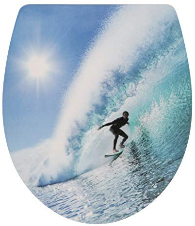 SITZPLATZ® WC-Sitz mit Absenkautomatik, Dekor Surfprofi, antibakterieller Duroplast Toilettendeckel, Standard O-Form universal, Kunststoff-Scharniere, Toilettensitz, 40716 8