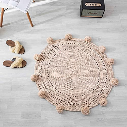 Correct toe Alfombra Redonda Hecha a Mano Alfombrilla de Ganchillo Lavable a máquina, Tejida a Mano para el hogar, Cocina, Sala de Estar, Dormitorio, Pasillo, Baño, Lavadero,Beige,90 * 90CM