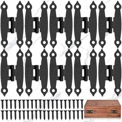 SoundZero 10 Pezzi Cerniera Antica Cerniera A Scatola Di Legno, Cerniera per armadietto H, Hardware per Armadietto con Cerniera H, Cerniere Stile Anticato Colore nero (con Vite 65 * 33mm)