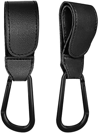 iZhuoKe Kinderwagen Haken[2 Stücks],kinderwagenhaken,Taschenhalter Kinderwagen Leder Style,Klettverschluss Haken Kinderwagen Haken,Karabiner Kinderwagen Befestigung für Wickeltasche(Schwarz)