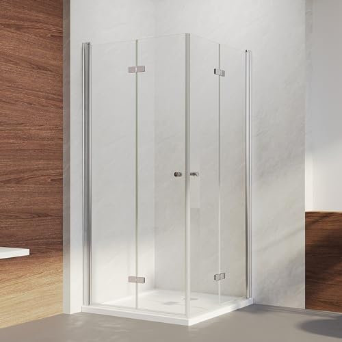 Duschkabine 120x120cm, Duschabtrennung Eckeinstieg 180º Falttür Duschwand Dusche 6mm ESG Glas für Badezimmer, Höhe 185cm Duschtür, ohne Duschtasse