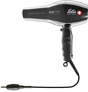 Solis Swiss Perfection 360º ionicPRO 440 - Ionen Haartrockner - Föhn mit IonicPRO-Technologie - 360º drehbares Kabel - inklusive Stylingdüse - Schwarz