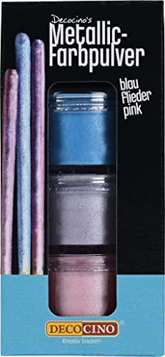 DECOCINO Metallic-Farbpulver Pastell (3x2g) – Blau, Flieder & Pink - Lebensmittelfarbe-Puder – Fondant-taugliches Glitzer-Puder als Kuchen-Deko & Torten-Deko!