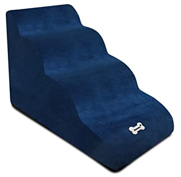 Galatée Hundetreppe, Abnehmbare Und Waschbare Haustiertreppe, rutschfeste Haustierrampe Mit 4 Stufen, Hundetreppe Für Hohes Bettsofa, Hochelastische Schwamm-Haustiertreppe(Dunkelblau)