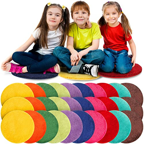 Funtery 30 Pieces Kids Carpet Circle Seats Bulk 18 Inch Classroom Children's Mats Multi Color Rug Mats Round Soft Warm Floor Cushions for Library School Story Time Group Activity Play Areas