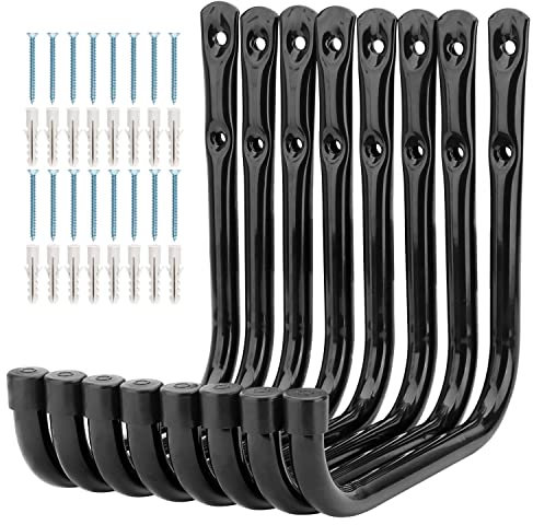 pipabiba 8 Stück Garagen-Leiterhaken, 17 cm, strapazierfähig, Wandmontage, Aufhänger für Fahrrad, Leiter, Klappstühle und sperrige Gegenstände (17 cm x 17 cm), Schwarz