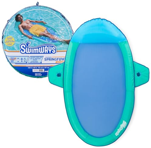 SwimWays Spring Float Premium Suncatcher Pool Lounger for Swimming Pool, Inflatable Pool Floats Adult with Fast Inflation for Ages 15 & Up, Aqua