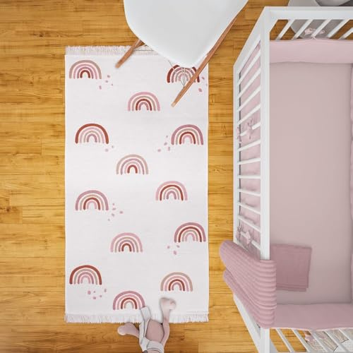 MOYO Kinderzimmer Teppich - Wendeteppich aus 100% recyceltem Garn, Perfekt für die Kinderzimmer Deko, hoher Baumwollanteil, Kinderteppich Regenbogen (150 x 80 cm)