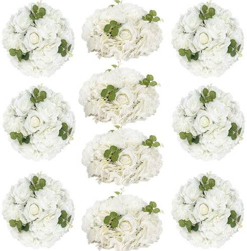 Inweder White Flowers Balls for Centerpieces: 10 PCS 11.8 Diam Flower Centerpieces for Tables in Wedding Reception Decorations Arrangement for Party Celebration Planners