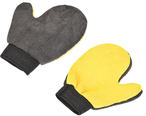 M METERXITY 2 Paquet Nettoyage Moufle - Microfibre Gants Lavage Vaisselle, Vêtements & Volets, Appliquer à Maison Nettoyage (9 x 7.87 Pouce, Gris & Jaune)
