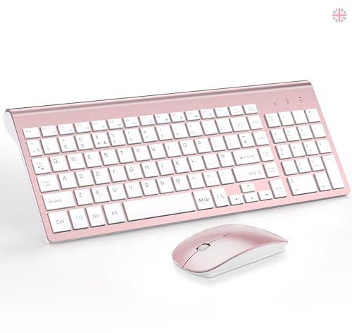 Wireless Keyboard and Mouse Ultra Slim Combo, TopMate 2.4G Silent Compact USB 2400DPI Mouse and Scissor Switch Keyboard Set with Cover, Batteries Included, for PC/Laptop/Windows/Mac - -Rose Gold White