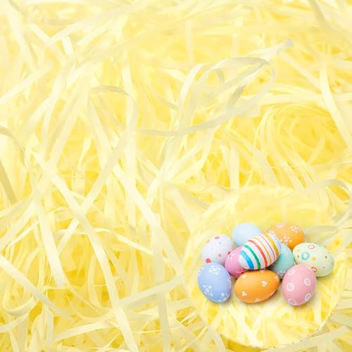 Füllmaterial Geschenk,Darryy 200g Ostergras Papier,Geschreddertes Seidenpapier Gelb,Ostergras Dekogras,Füllmaterial Osterkorb,für Geschenkbox(Gelb)
