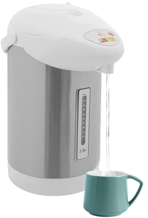 3.8L Elektrischer Wasserkocher Thermoskanne, 750W Heißwasserspender aus Edelstahl Heißwasserspender Wasserkocher Teekocher mit Wasserstandsanzeige und um 360° schwenkbarem Teller(gold)