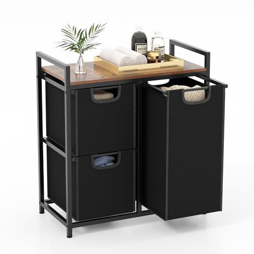 COSTWAY Wäschekorb 3 Fächer, Wäschesammler mit Ablage, 75 L Wäschesortierer mit 3 abnehmbaren Taschen & Metallrahmen, Wäschebox ausziehbar für Waschküche Badezimmer Wohnheim (3 Fächer)