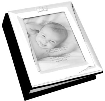 Brillibrum Design Bilderalbum versilbert mit Krone Kinder Foto Album Taufgeschenk mit Wunschgravur Baby Fotorahmen 10x15 cm Silber-Rahmen anlaufgeschützt (Fotoalbum bis 25 Zeichen)