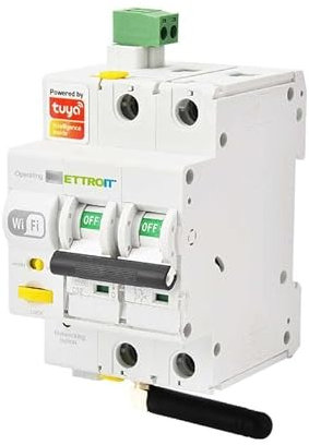 ETTROIT INTERRUTTORE MAGNETOTERMICO SMART WIFI 2P 32A RIARMO AUTOMATICO APP TUYA OCCUPA 3 MODULI DIN