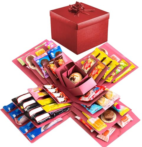 Pasdrucn Caja de regalo de explosión de bricolaje, caja de explosión de aperitivos de 5 capas con cinta y cinta, cajas de álbumes de recortes, álbum de fotos, regalos de fotos, cajas de explosión