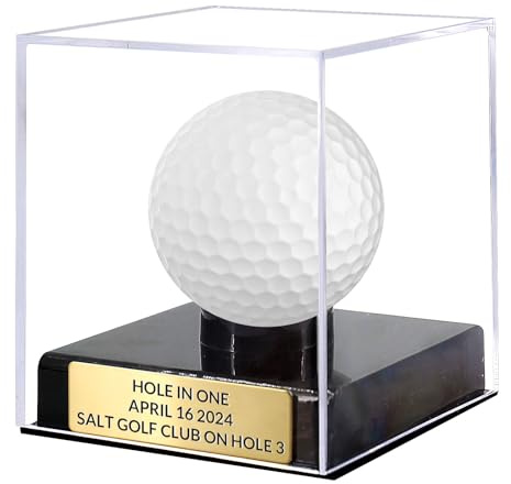 Individuelle Golfball-Vitrine, Acryl, Golfballhalter, lasergravierte Plakette, präsentieren Sie Ihre geschätzten Golfball-Memorabilien (Gold)