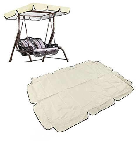 3 Seater Garden Swing Canopy,Dust and Sun Protection Outdoor Patio Swing Chair Canopy Replacement Waterproof 420D Silver Coated Oxford Fabric for Patio (Beige)