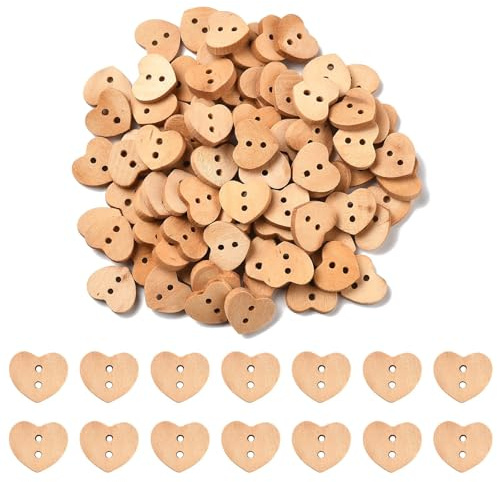 DanLingJewelry Holzknöpfe in Herzform, 2 Löcher, Herzform, für Kleidung, Nähen, Stricken, 100 Stück