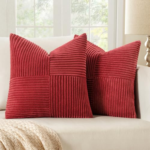 MIULEE 2er Set Kissenbezug 40x40cm Bordeaux Kordvelours Kissenhülle | Kissenbezüge Sofakissen Dekokissen Boho Couchkissen Kord Dekorative Zierkissenbezug für Sofa