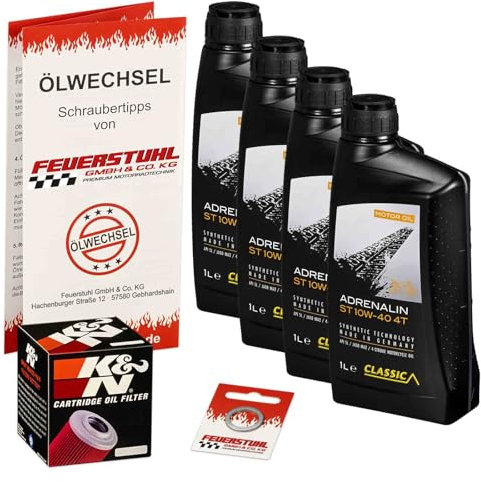 Öl & Ölfilter für Honda VFR 800, 2002-2012 (RC46), Ölwechsel Set, Classic 10W-40 Motoröl + K&N RACING Filter + Dichtring(e)