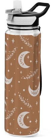 Mnsruu Transparente Sport-Wasserflasche mit Strohhalm, auslaufsichere Trinkflasche, Boho-Mond-Muster, Fahrradflaschen für Sport, Büro, Schule, BPA-freier Tritan-Kunststoff, 1 Liter