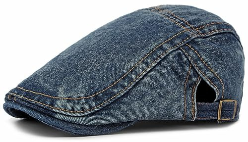 XYIYI Dunkel Blau Herren Denim Newsboy Cap Frauen Baumwolle flach Efeu Gatsby Cabbie Fahren Baretthut