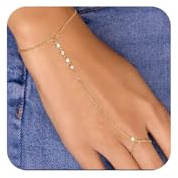 Calkkrer Braccialetto in ottone dorato con catena per mano, elegante bracciale con cristalli, bracciale alla moda a catena per donna, gioielli estivi a tendenza, L, Cristallo