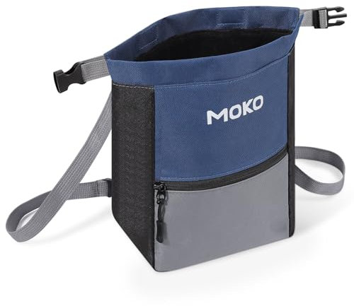 MoKo Chalk Bag für Klettern, große Kapazität Klettern Chalk Bag mit magnetischen Snap und Reißverschlusstasche, tragbare Kreide Eimer für Klettern, Gewichtheben, Bouldern, Gymnastik, Fitness, Blau