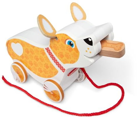 Melissa & Doug Feed, Walk & Poo Pup Wooden Preschool Pull Toy Play Set Ages 3+ - FSC Certified
