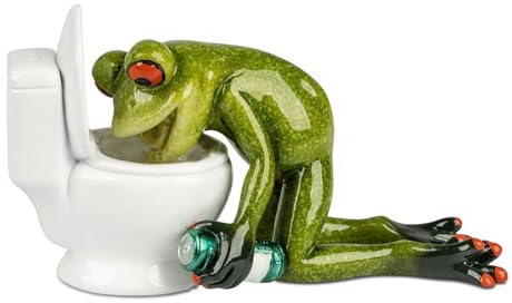 formano Frosch vor Toilette 14 x 8 cm - lustige handbemalte Dekofigur Polyresin aus der beliebten Froschhausen Serie - originelle Geschenkidee für Sammler & Humor-Fans