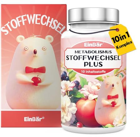 EinBär Stoffwechsel Kur 10 in1 Komplex Hochdosiert mit L-Carnitin Grünem Tee Cholin Chrom Garcinia Cambogia Fett- und Energie stoffwechsel beschleunigen