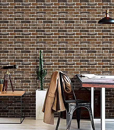 Brun tegeltapet, 44,5 x 500 cm grå tegeleffekt tapet självhäftande tegelstenar väggpapper vägg papper skala av och klistra fast självhäftande möbelomslag för vardagsrum, badrum, låda, skåp